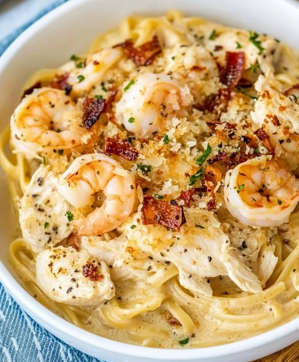 Olive Garden Chicken and Shrimp Carbonara