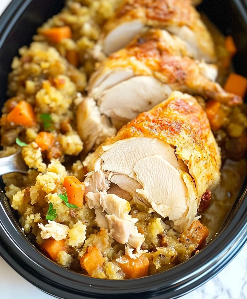 EASY SLOW COOKER CHICKEN AND STUFFING
