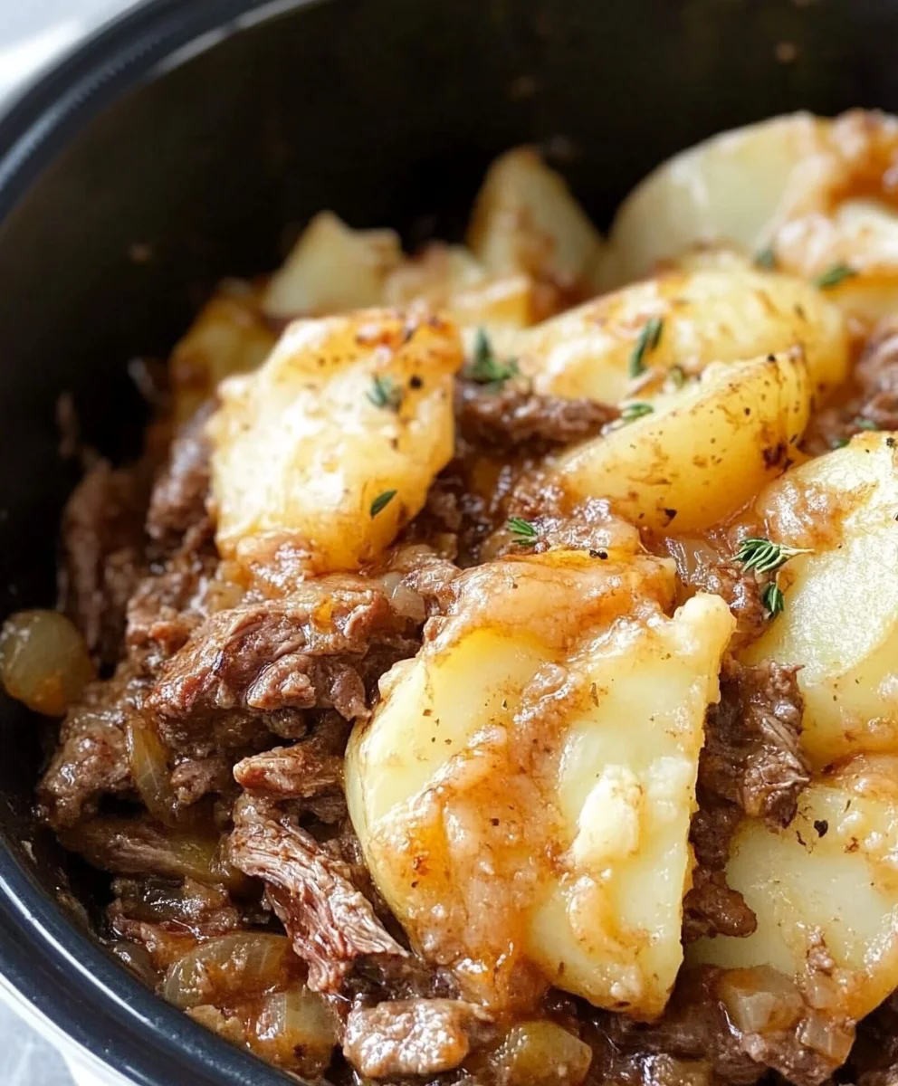 Slow Cooker Beef and Potato Au Gratin